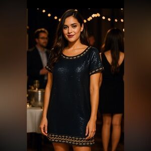 NWOT Monsoon Black Sequined Mini Dress